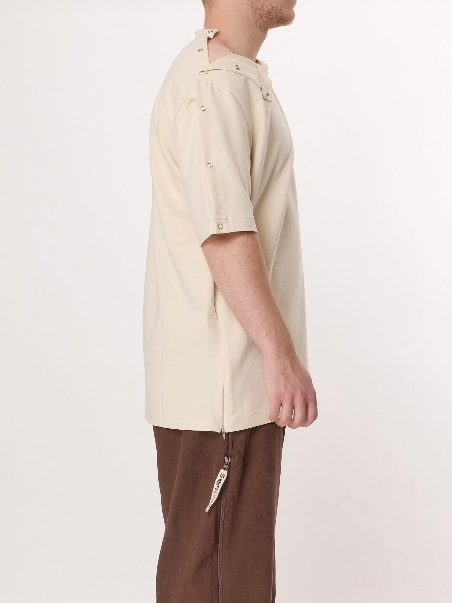 WYNflair Adaptive T-Shirt – Cream | Easy Dressing Shirt for Disabilities, Injuries, & Limited Mobility – Full-Opening Unisex Tee with Side & Shoulder Access