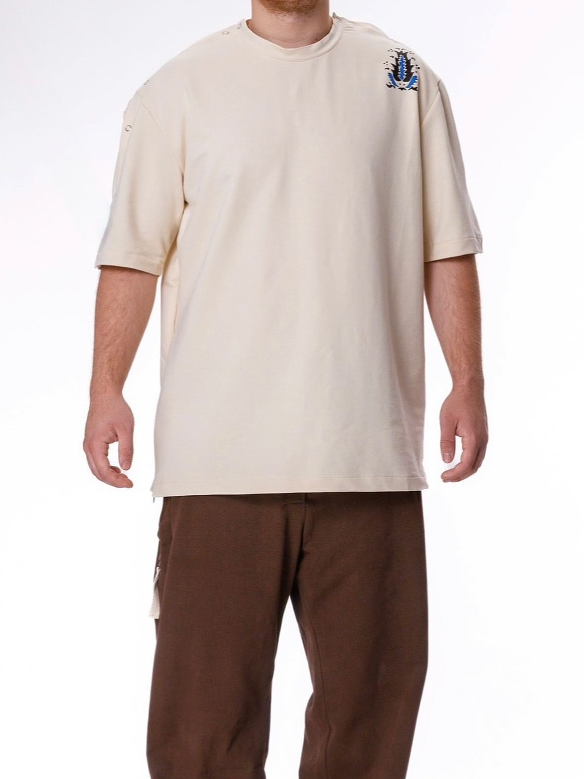 WYNflair Adaptive T-Shirt – Cream | Easy Dressing Shirt for Disabilities, Injuries, & Limited Mobility – Full-Opening Unisex Tee with Side & Shoulder Access