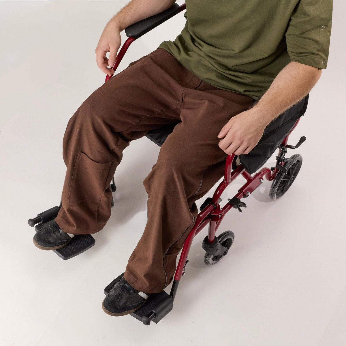WYNflair Adaptive Pants for Disabilities & Injuries – Easy Access Wheelchair-Friendly Pants with Full Side Zippers & Velcro Waist – Unisex, Comfortable, Brown