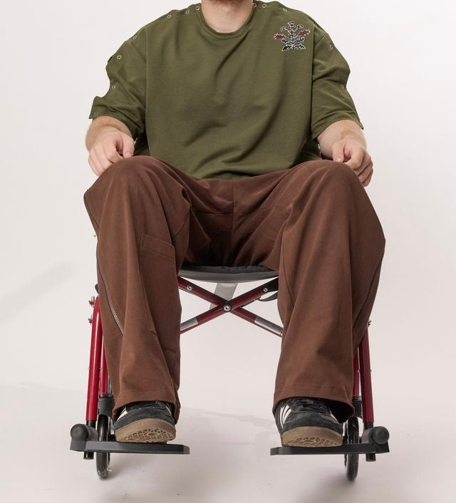 WYNflair Adaptive Pants for Disabilities & Injuries – Easy Access Wheelchair-Friendly Pants with Full Side Zippers & Velcro Waist – Unisex, Comfortable, Brown